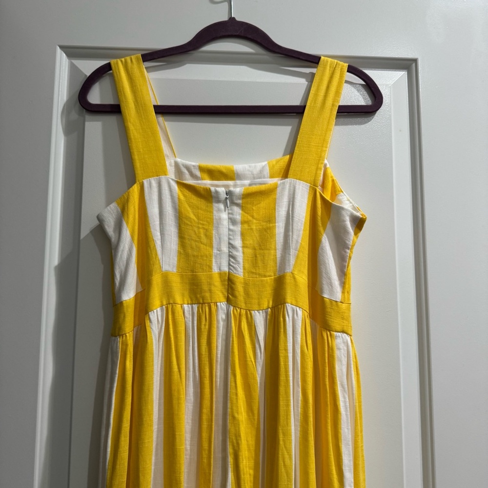 Ann Taylor Linen Dress Sz 6 Striped Yellow White Square Neck Midi Nautical - Picture 6 of 9